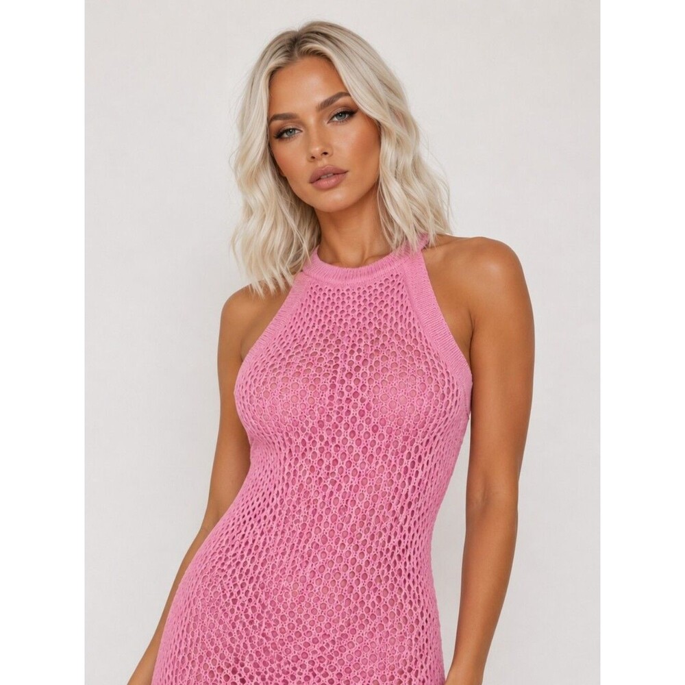 Charlotte Russe Women's Size Medium Crochet Halter Dress Pink Y2K